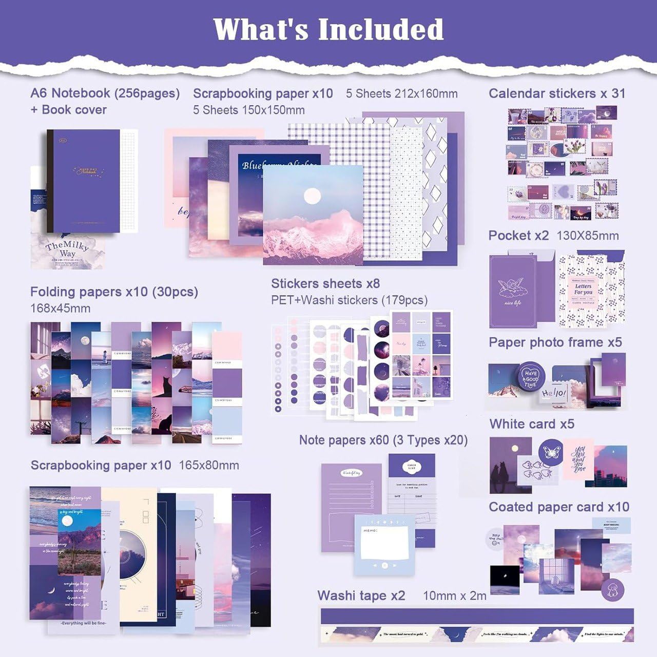 Milky Way Journaling Kit – 346pcs Vintage Aesthetic Scrapbook Supplies