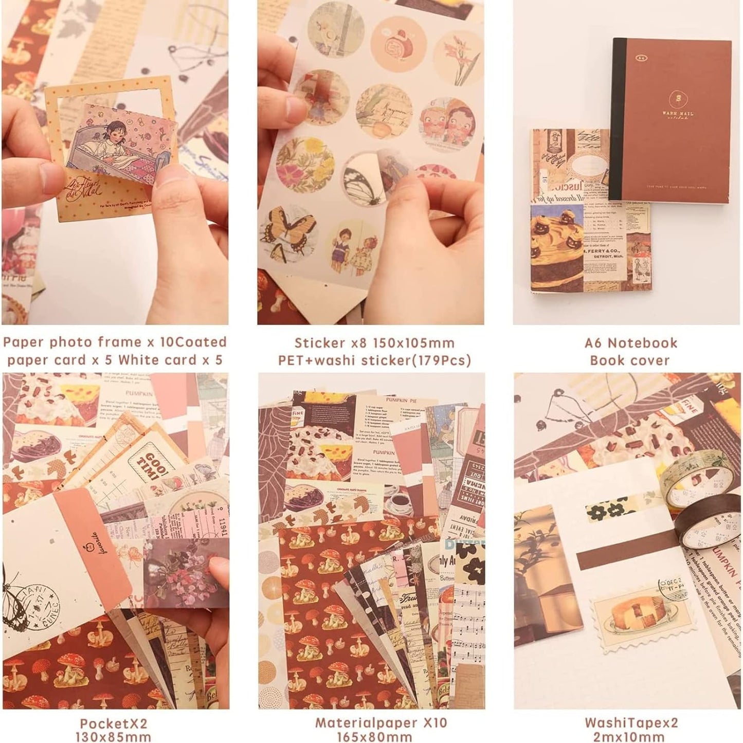 Cozy Café Journaling Kit – 346pcs Vintage Brown Scrapbook Supplies