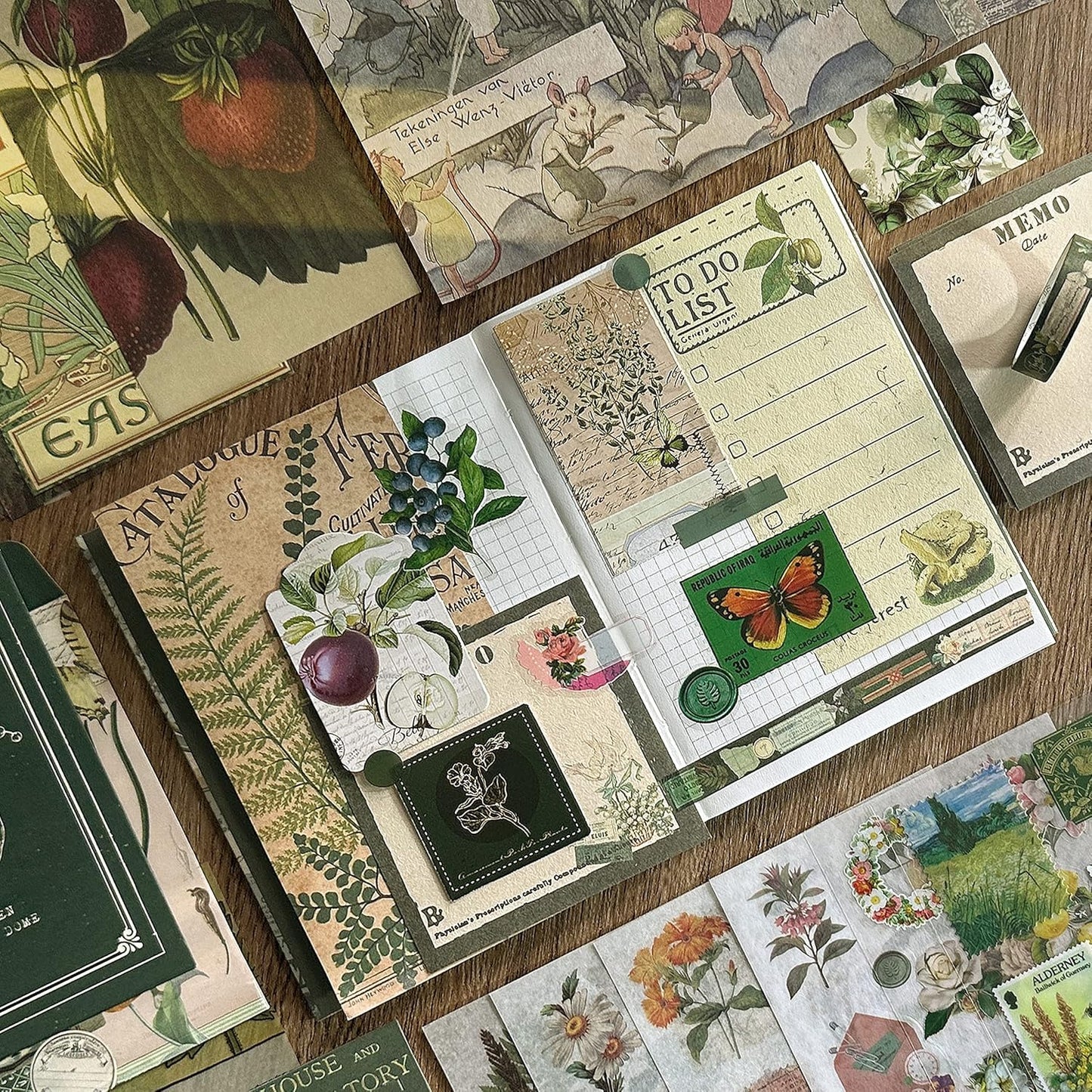 Emerald Butterfly Journal Kit – Gold Foiled Green Aesthetic Scrapbook Set